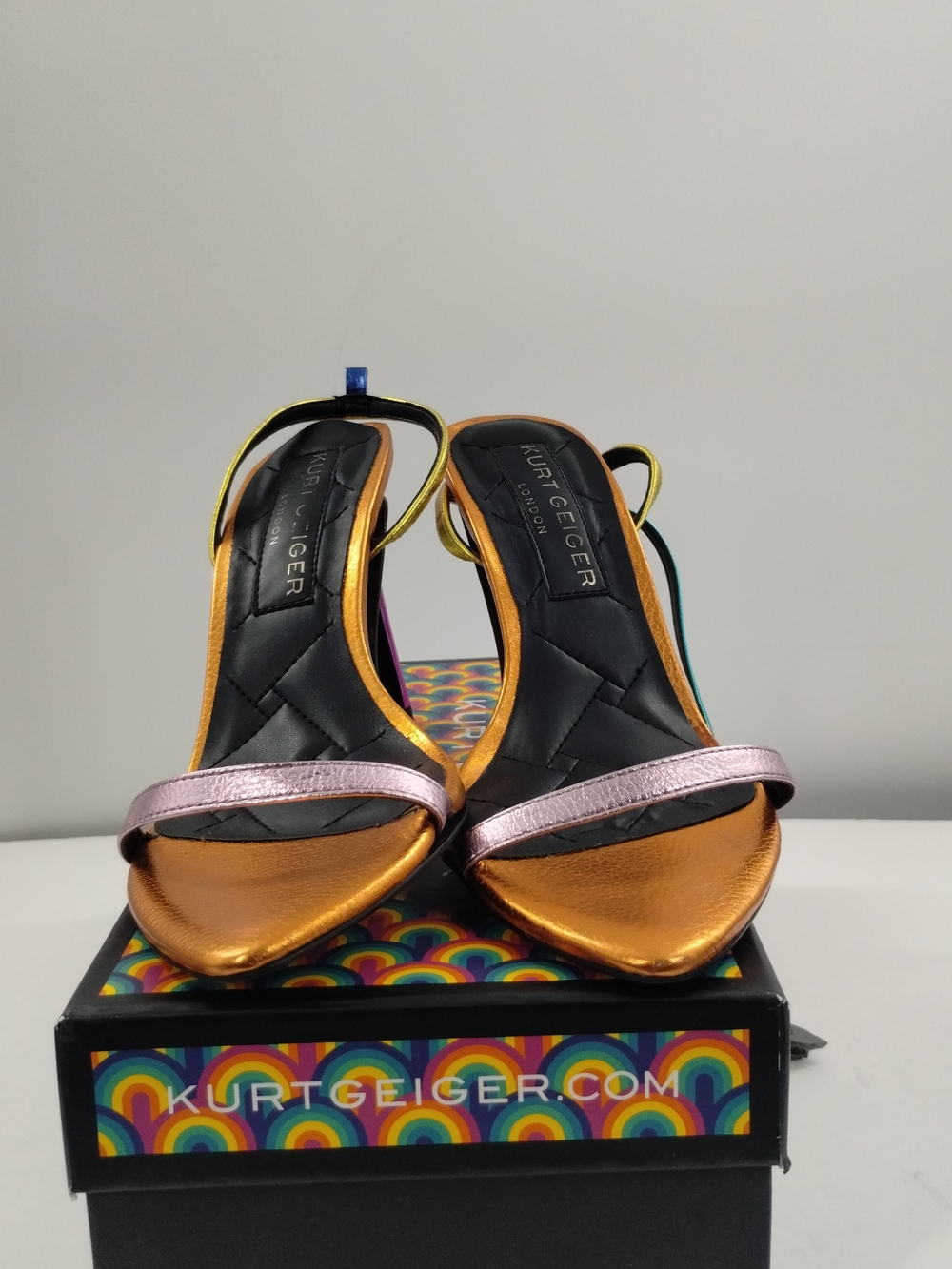 Kurt Geiger Multicolor Metallic Strappy Sandals - Orange & Pink